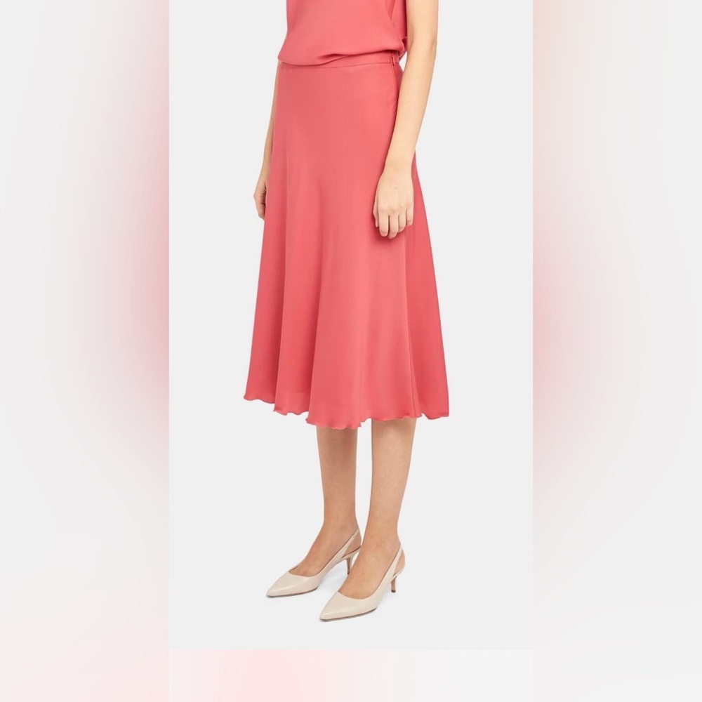 - NWT Theory Ruffled Slip Midi Skirt in Stretch Silk in Watermelon sz 6